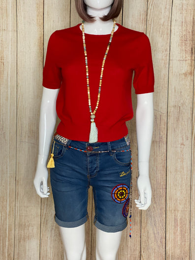 Embellished Denim Bermuda Shorts